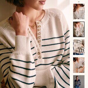 Sezane Leontine Jumper | Ecru / Navy | Size Small